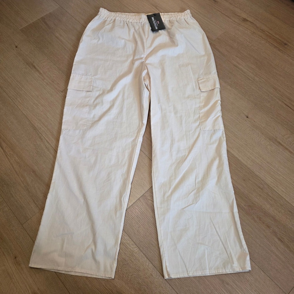 PrettyLittleThing Plus Stone Lightweight Cargo Trouser Stone Beige US 14 NWT
